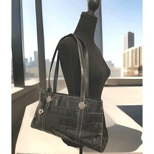 Brighton Black Croco Embossed Leather Satchel Shoulder Handbag 15x8x3